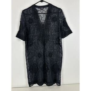 Lucky Brand Black Sheer‎ Lace Dress Tunic Women's Size Medium Goth Fairy
